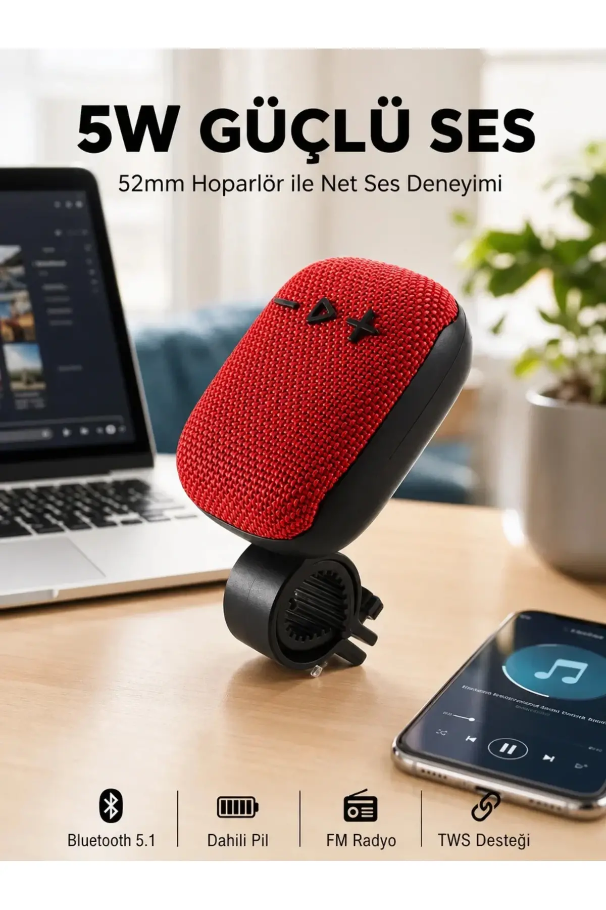 USB TF Kart ve FM Radyolu Bluetooth Hoparlör 5W