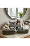 Gri 3 Boy D.dörtgen Bambu Kenar Organizer Sepet Ahşap Altlık - Bezli 25X14-28X18-20X30CM-2
