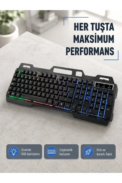 RGB Aydınlatmalı Klavye Mouse Seti – USB Bağlantılı, Türkçe Q, Ayarlanabilir DPI, Ergonomik Yapı