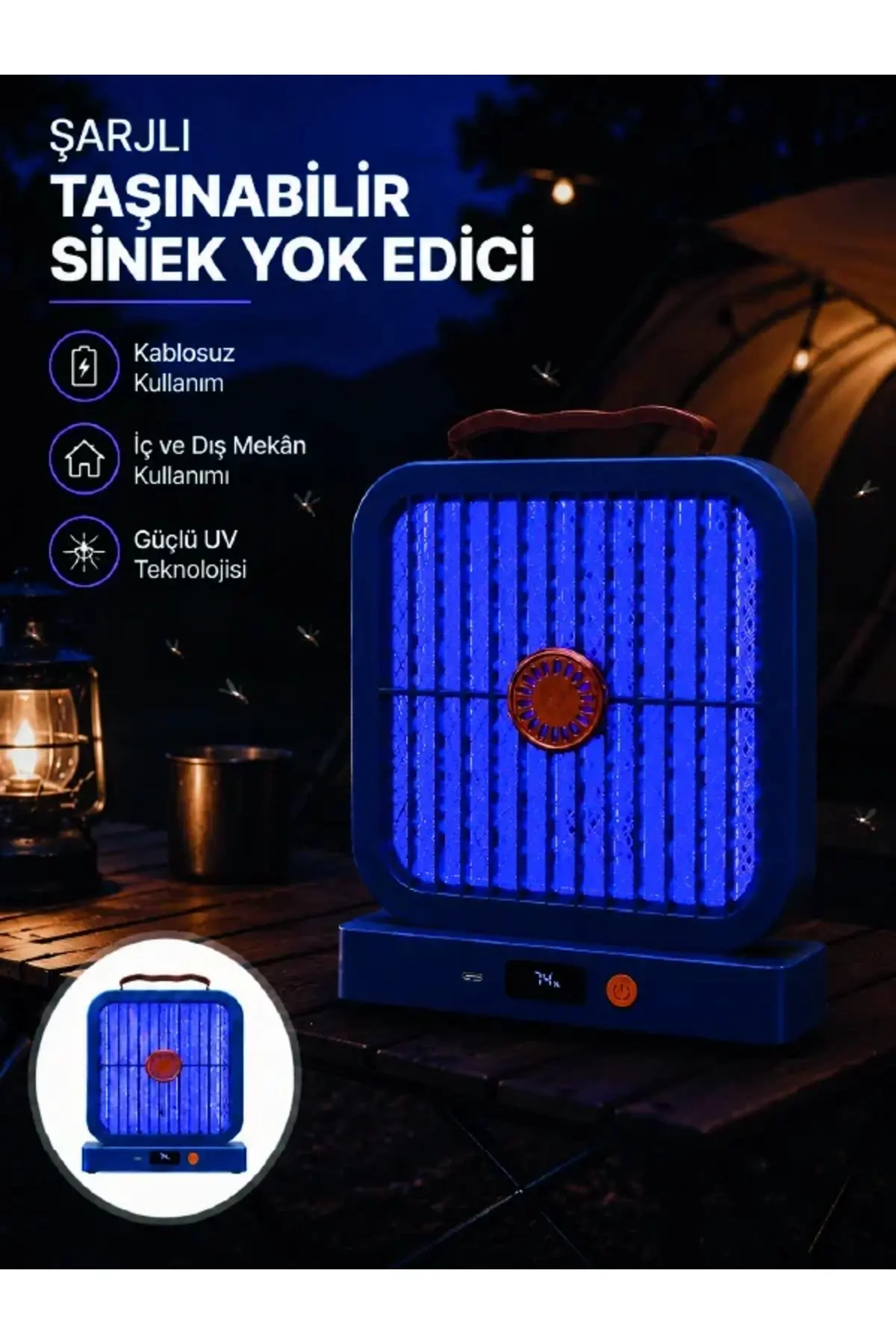 Elektrikli Sinek Öldürücü 365NM UV Işıklı Masaüstü Cihaz Mavi Renk
