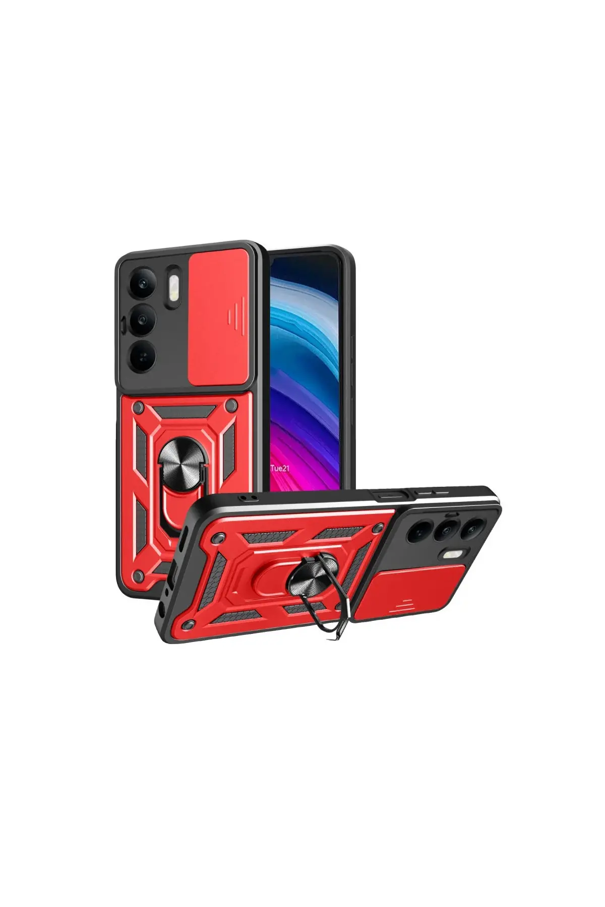 Realme C75 4g Kılıf Pars Lens Yüzüklü Silikon - Kırmızı