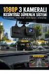 3 Kameralı Araç İçi DVR Kayıt Cihazı Ön İç Arka Kamera Full HD-1