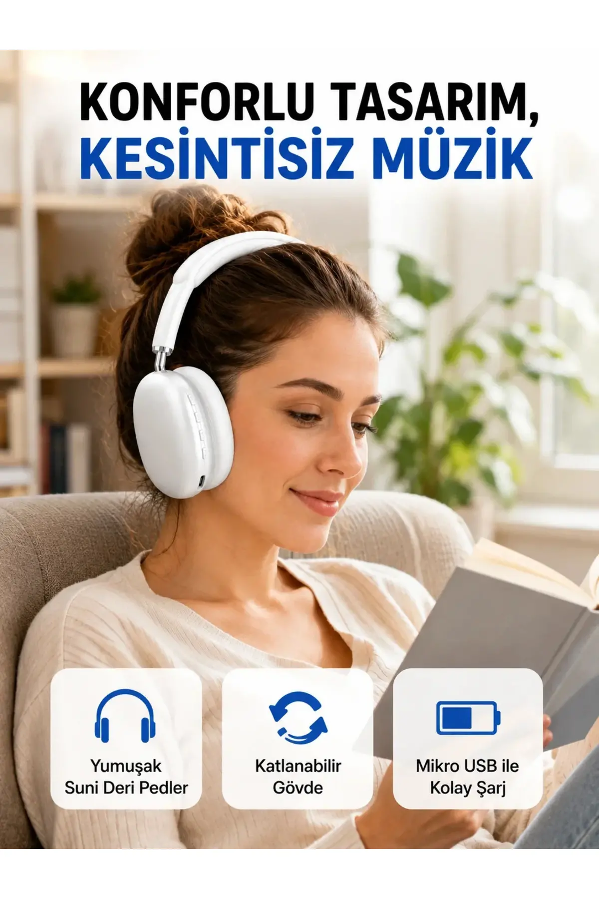 Katlanabilir Bluetooth V5.0 Kablosuz Kulaklık | 400 mAh, Gürültü Azaltma Yeni Nesil