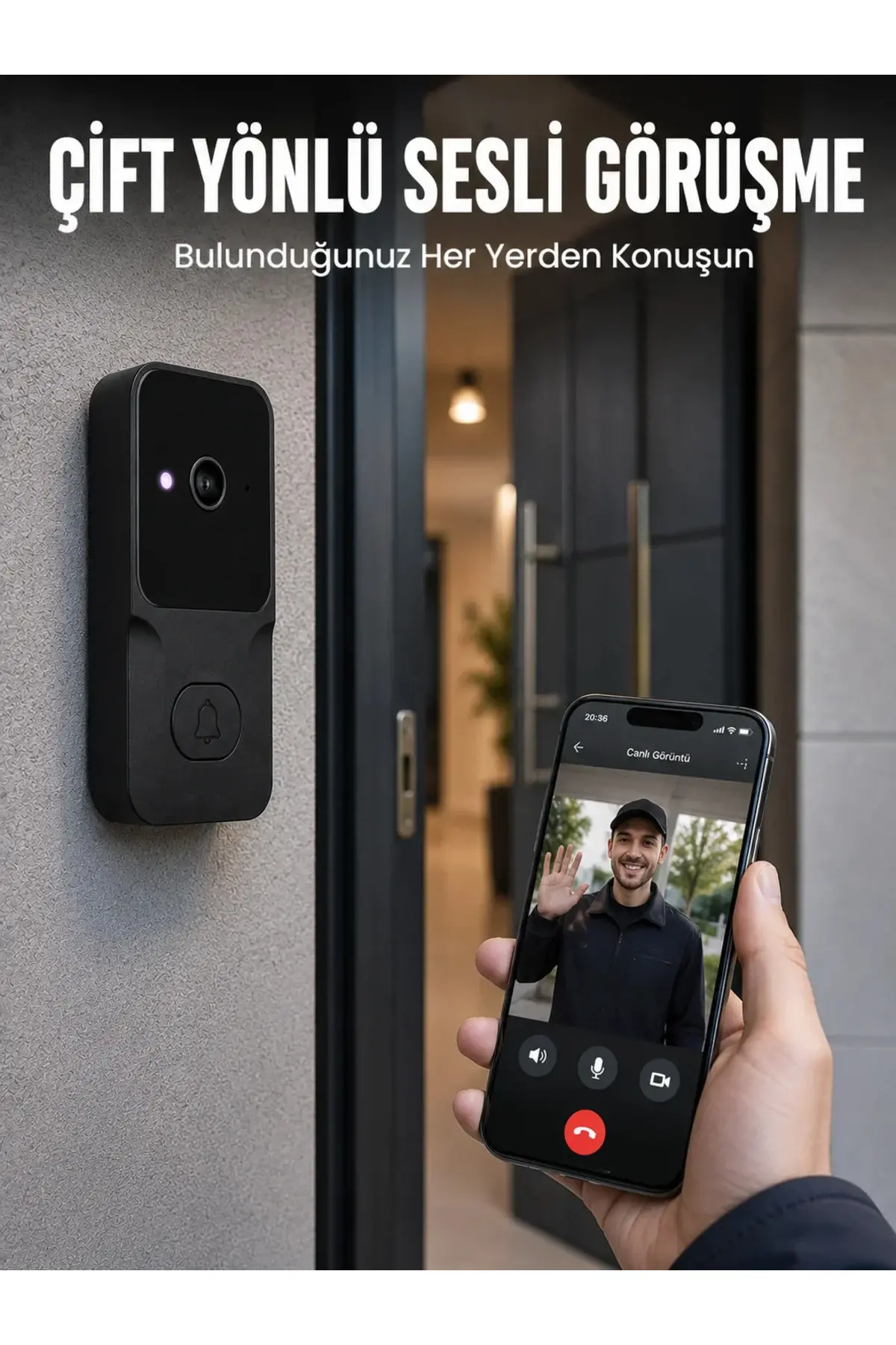 Kablosuz Akıllı Kapı Zili Gece Görüşlü Wi-Fi Güvenlik Kameralı Kapı Zili