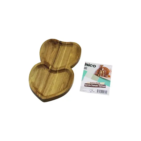 Akasya Kalpli 2 Bölmeli Ahşap Servis Sunum Tepsi - Tahtası 25 X 14 X 1.4CM