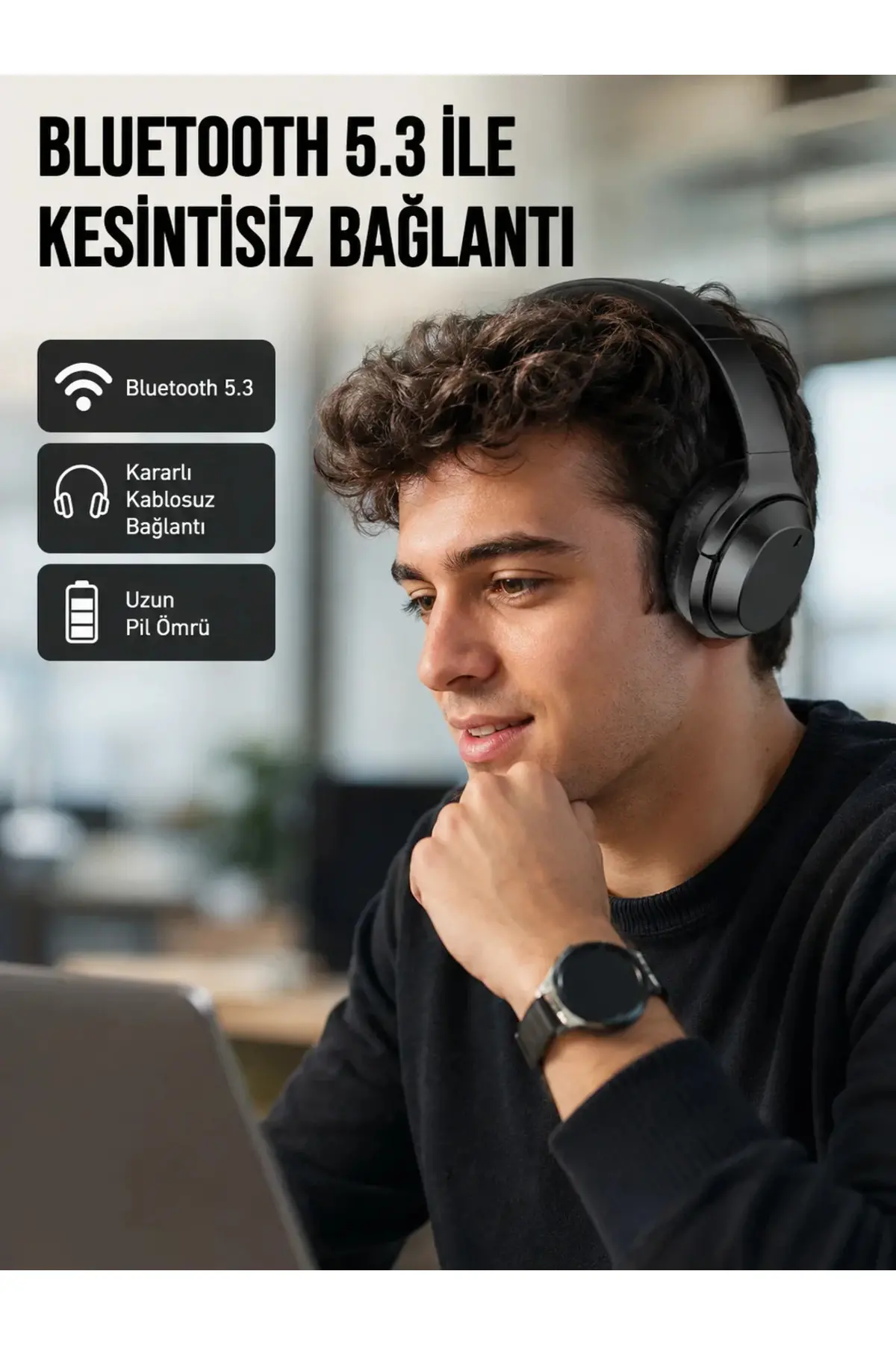 Siyah Kablosuz Bluetooth Kulaklık 300 mAh Hızlı Şarj Katlanabilir Pedli Yeni Nesil