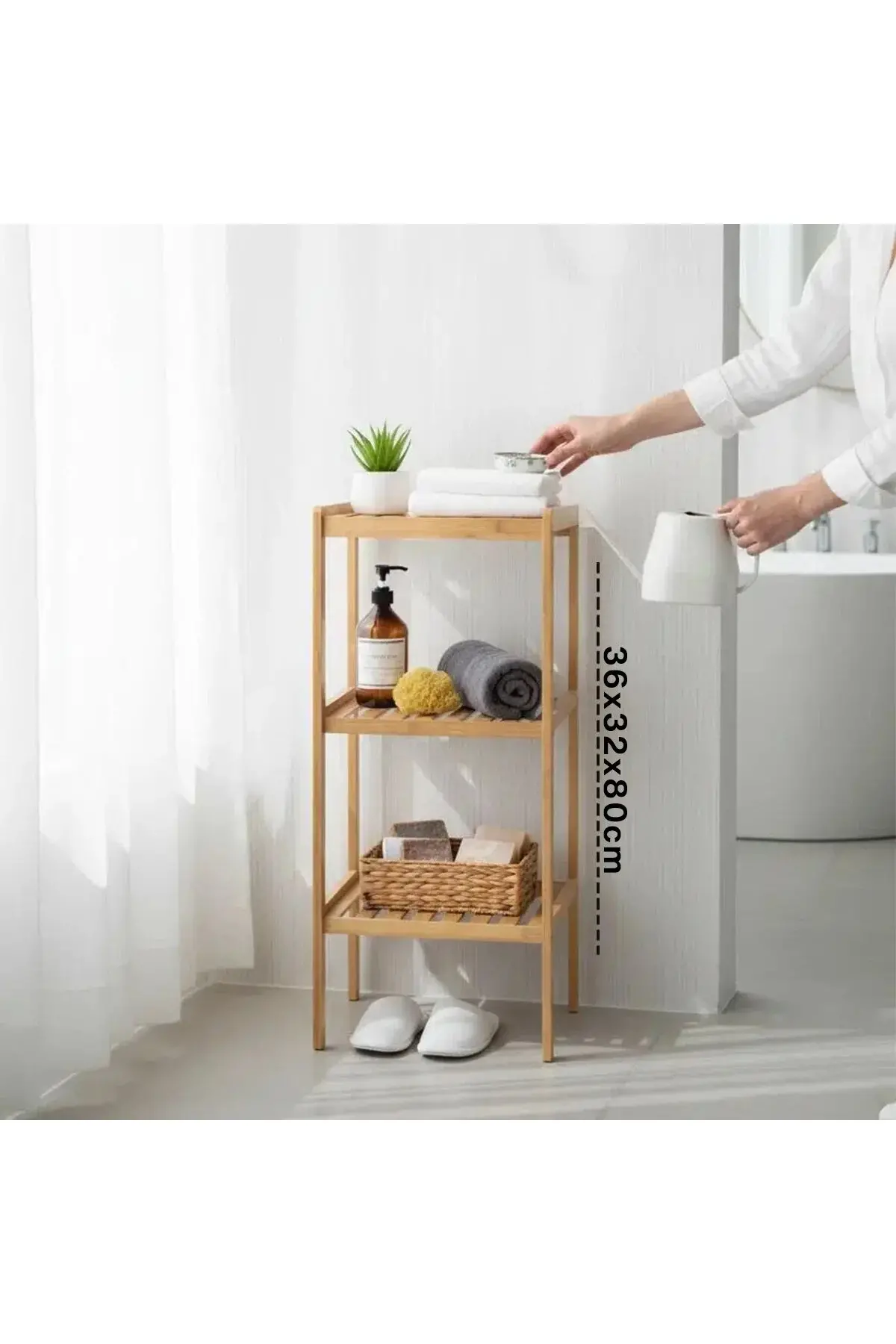 Çok Amaçlı Raf - Organizer 3 Katlı Ahşap - Bambu 36X32X80CM