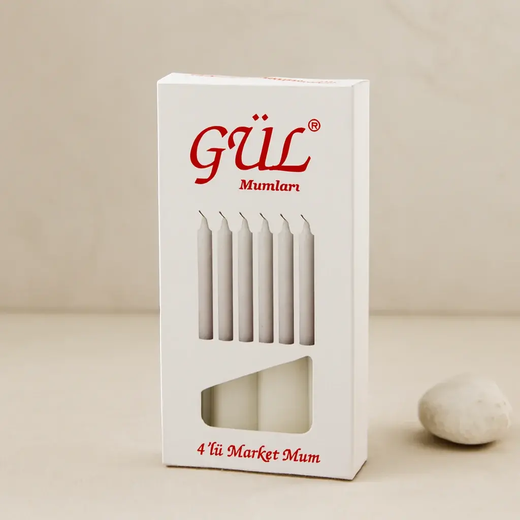 İnce Gül Mum 12 cm 4'lü Beyaz
