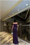 Kadın Bohem Kayık Yaka Balık Kesim Abiye Elbise-2