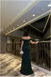 Kadın Bohem Kayık Yaka Balık Kesim Abiye Elbise-6