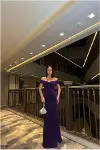 Kadın Bohem Kayık Yaka Balık Kesim Abiye Elbise-1