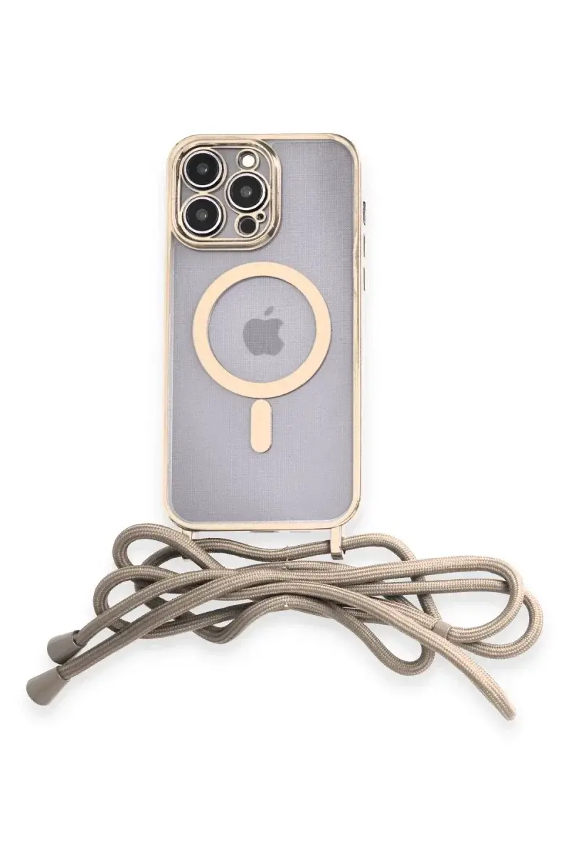 Apple iPhone 13 Pro Kılıf Divo Lazer Askılı Magsafe Kapak - Gold