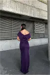 Kadın Tasarım Dik Yaka Taş Detaylı Maxi Abiye Elbise-4