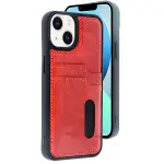 Apple İphone 14 Kılıf Sara Kartvizitli Deri Kılıf - Kırmızı-1