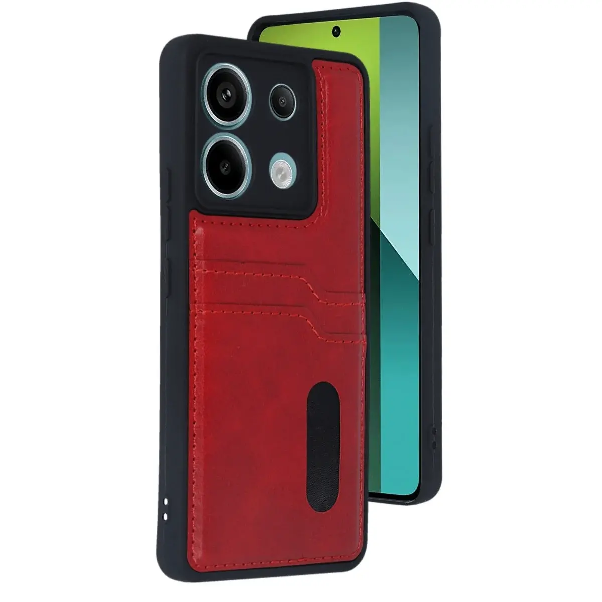 Xiao Red Note 13 Pro 4g Kılıf Sara Kartvizitli Deri Kılıf - Kırmızı
