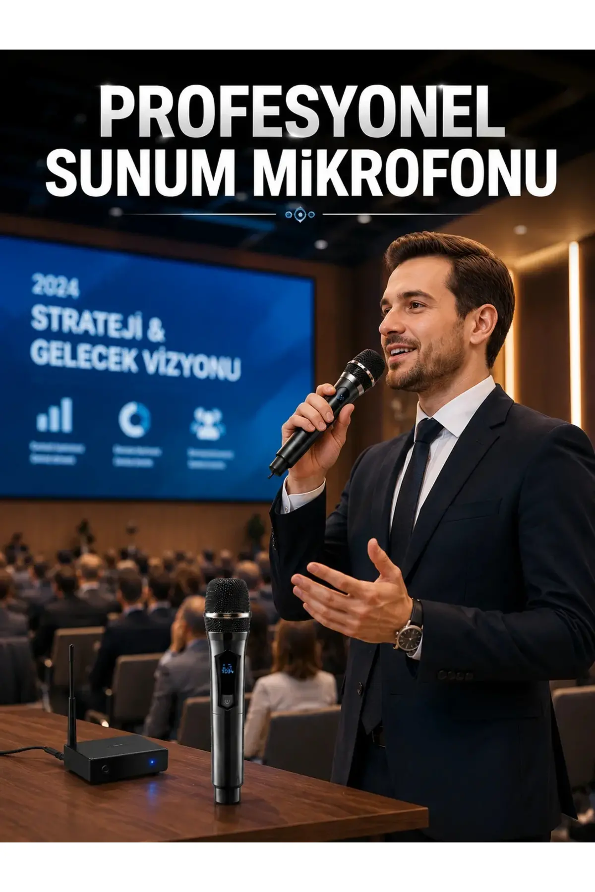 Kablosuz Çift Mikrofon Şarj Edilebilir Dijital Göstergeli