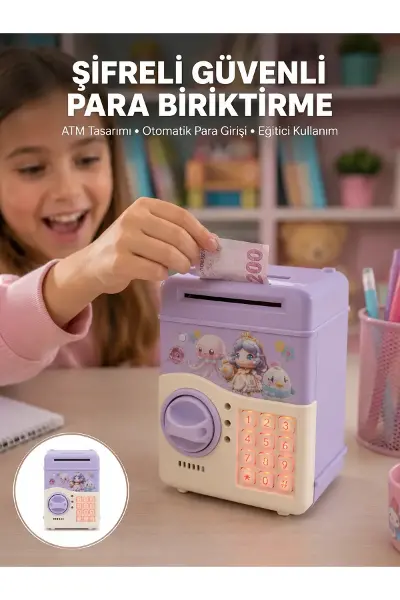 Çocuklar İçin Elektronik Şifreli Para Biriktirme Kumbarası Mor