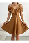 Kadın El Emeği Kruvaze Askılı Kloş Elbise-4