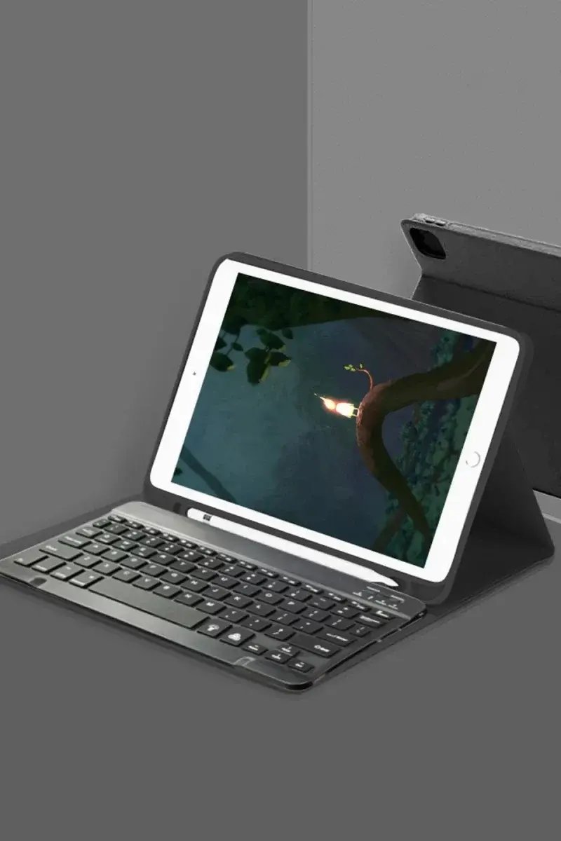 Samsung Galaxy T220 Tab A7 Lite Kılıf KC01 Smart Klavyeli Tablet Kılıfı - Siyah