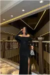 Kadın Özgün Tasarım Esnek Simli Kumaş Straplez Volanlı Abiye Elbise-3