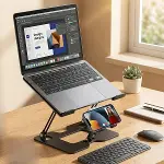 2’si 1 Arada Laptop ve Telefon Standı – AlüMetal Ayarlanabilir,Katlanabilir,Ergonok Yükseltici-2