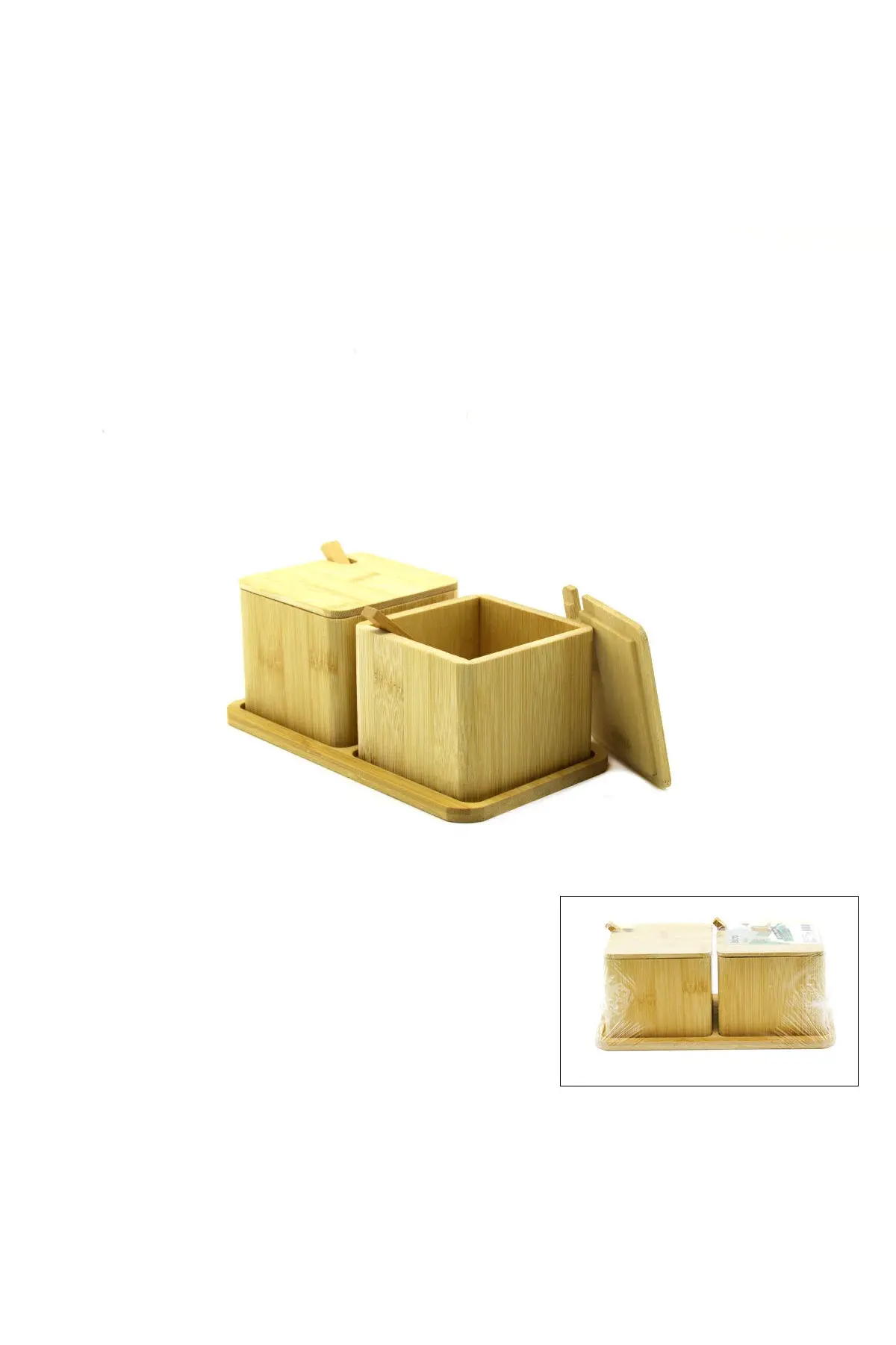 2PCS Baharatlık - Tuzluk Ahşap Bambu