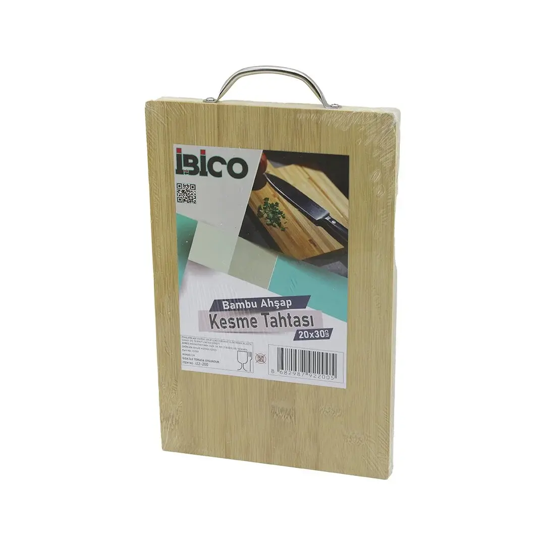 20X30 X 1.7CM Lux Ahşap Bambu Kesim Panosu - Kesme Tahtası Metal Kulplu