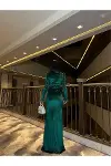 Kadın Zarif Detay V Yaka Uzun Kol Asimetrik Abiye Elbise-3