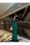 Kadın Zarif Detay V Yaka Uzun Kol Asimetrik Abiye Elbise-1