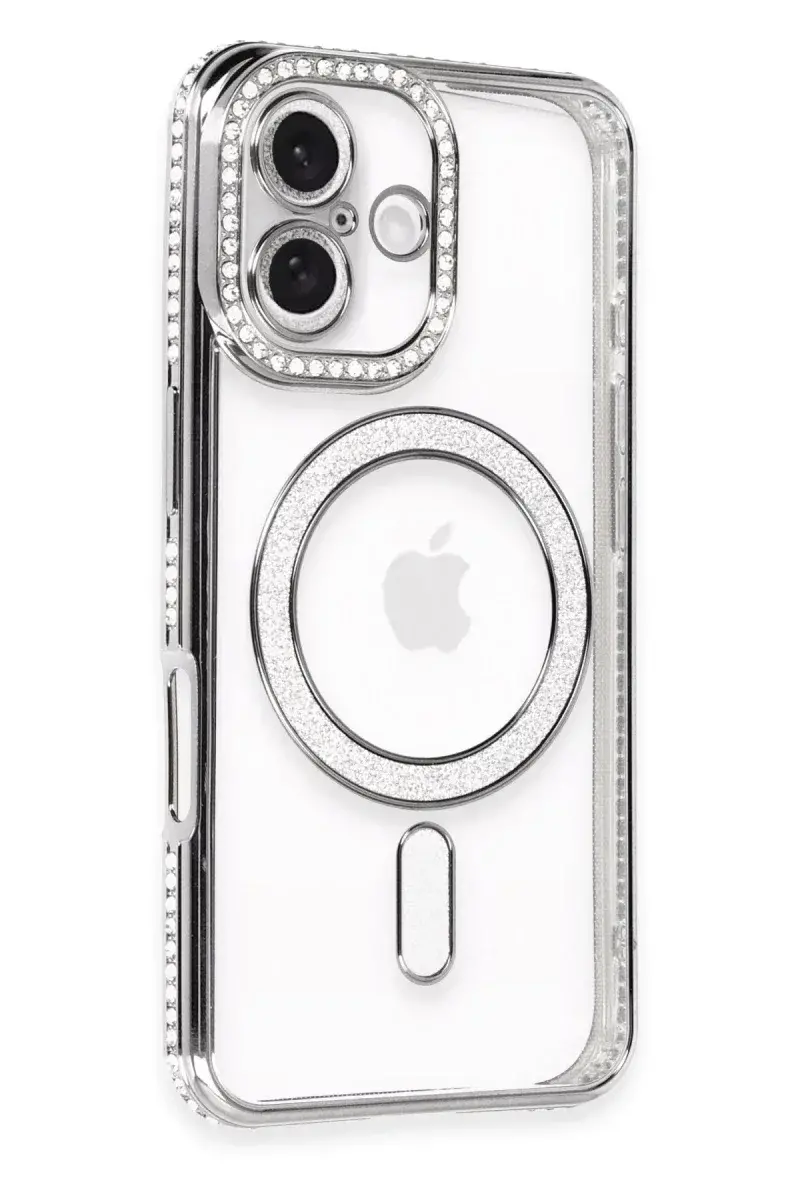 Apple iPhone 16 Kılıf Joke Simli Magneticsafe Kılıf - Gri