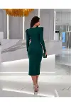 Kadın Zarif Detay V Yaka Uzun Kol Sandy Kumaş Renkli Balık Kesim Abiye Elbise-3