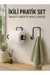 Duvara Yapışkanlı 2’li Düzenleme Seti Havlu Askısı ve Tuvalet Kağıdı Tutucu-1