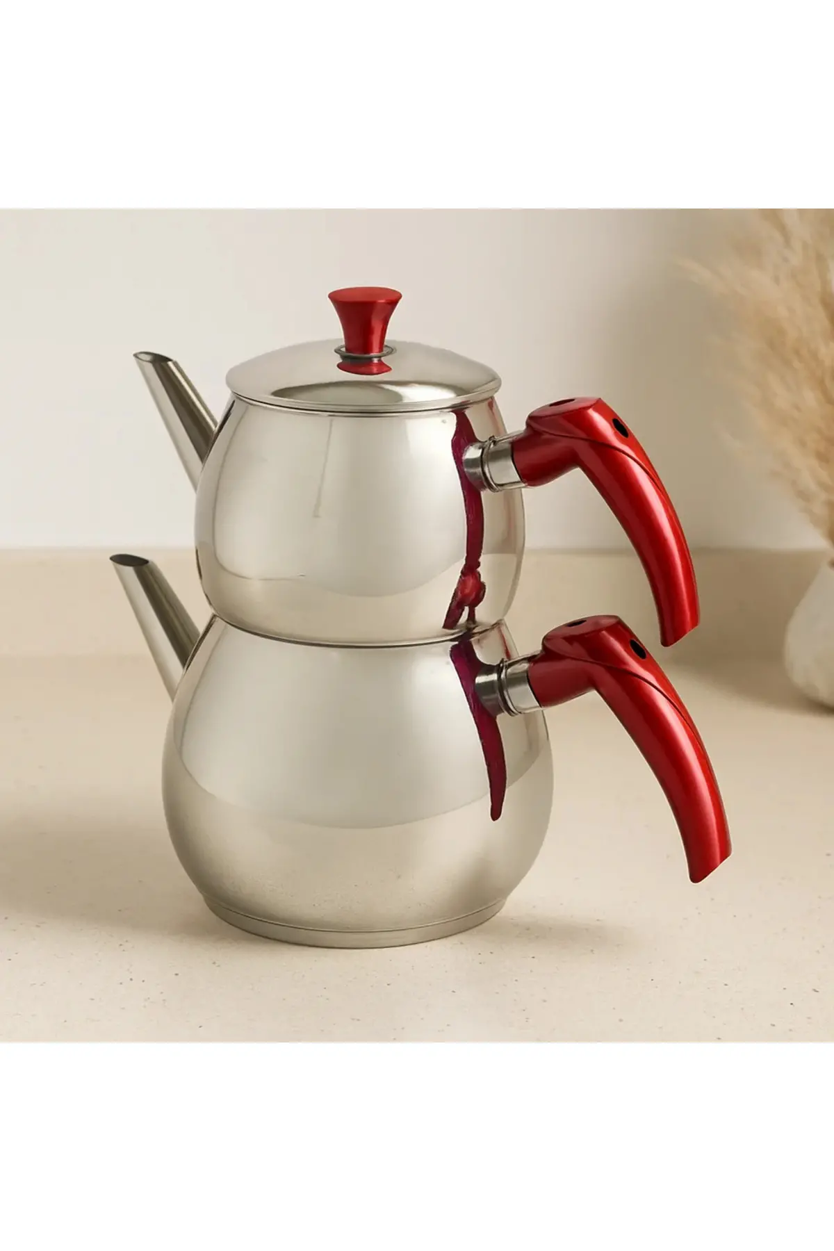 Büyük Aile Çelik Çaydanlık Seti (Üst 1.2L / Alt 2L)