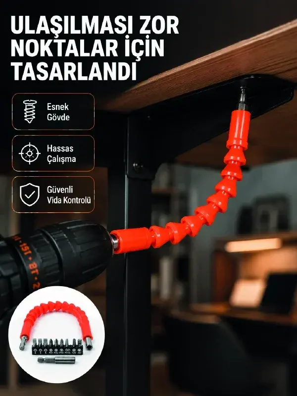 DMAX Esnek Şaftlı Matkap Bits Uç Seti 12 Parça Vida Montaj ve Tar Seti