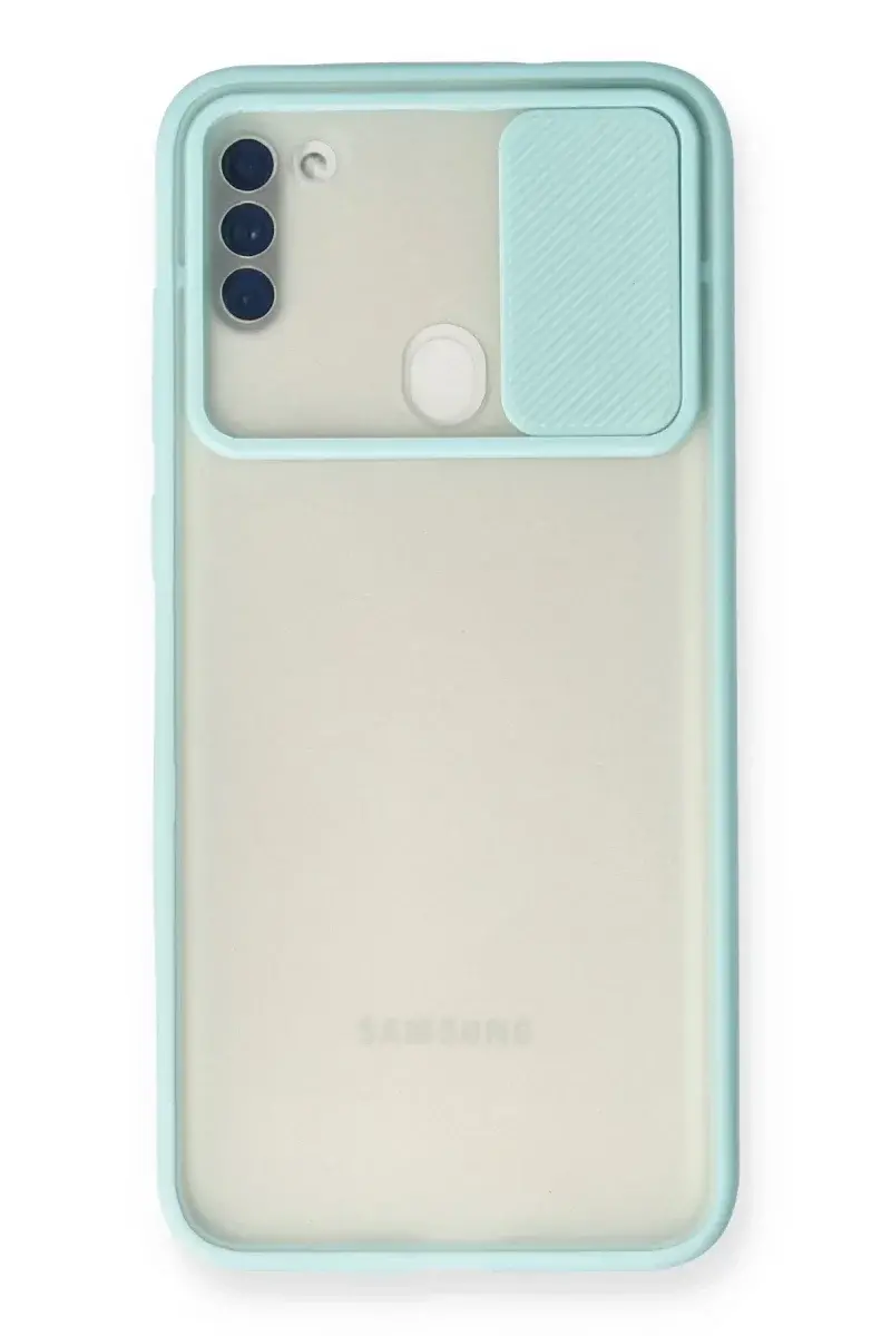 Samsung Galaxy A11 Kılıf Palm Buzlu Kamera Sürgülü Silikon - Turkuaz