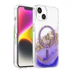 Onegif Apple İphone 15 Lotus Simli Magsafe Kapak - Mor-1