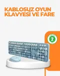Kablosuz Retro Klavye ve Mouse Seti – 104 Tuşlu Sevimli Tasarım-1