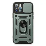 Apple İphone 12 Pro Kılıf Pars Lens Yüzüklü Silikon - Yeşil-1