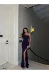 Kadın Modern Stil Mezuniyet Elbisesi Tek Omuz Tek Kol A Kesim Abiye Elbise-4