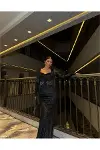 Kadın Trend Tasarım Kalp Yaka Standart Kol Abiye Elbise-2