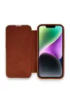 Apple iPhone 14 Pro Max Kılıf Dolpin Kapaklı - Kahverengi-1