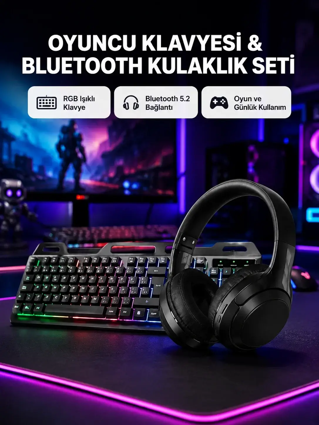 HN01 Kulaklık + PG-8018 Oyuncu Klavyesi Set
