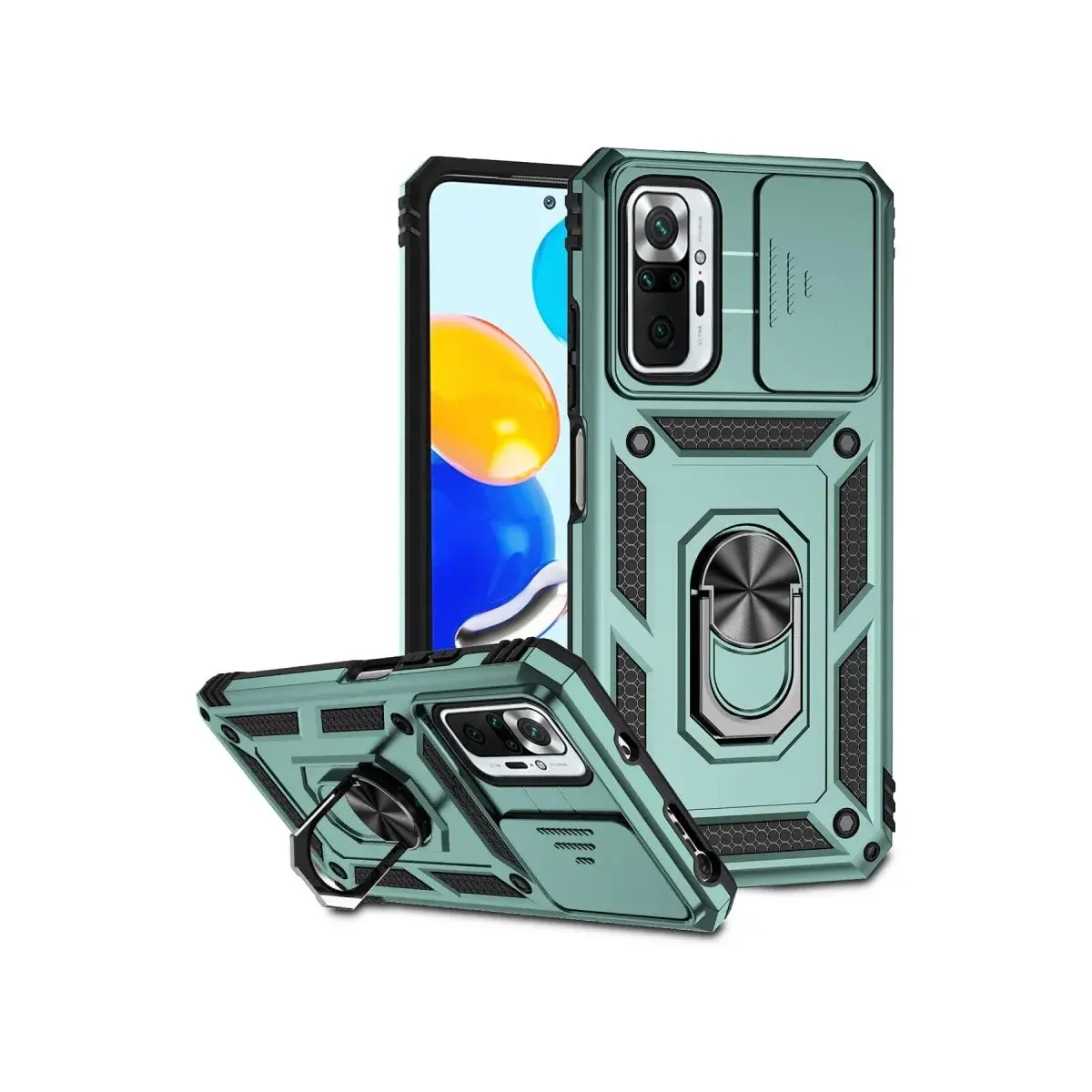 Xiao Red Note 10 Pro Kılıf Pars Lens Yüzüklü Silikon - Yeşil