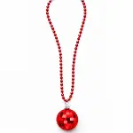 Retro Disko Topu Şekilli 8039ler 9039lar Kırmızı Renk Plastik Kolye-2