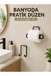 Vidasız Banyo Seti Yapışkanlı Tuvalet Kağıdı Tutucu ve Havlu Askısı 2’li Set-1