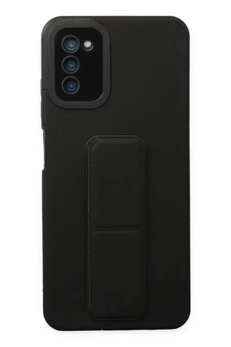 Samsung Galaxy A03S Kılıf Mega Standlı Silikon - Siyah
