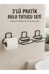 3’lü Yapışkanlı Tuvalet Kağıdı Tutucu Seti Siyah Duvar Tipi Rulo Kağıtlık-1