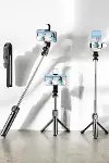 Tripod Kablosuz Bluetooth Bağlantılı Selfie Çubuğu 360 Derece Dönebilen-1