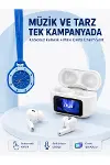 Ekranlı Kablosuz Kulaklık ve Mavi Çanta Charm Saat Seti-1