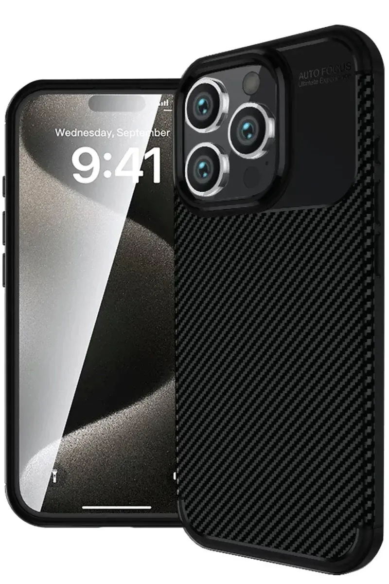 Apple iPhone 16 Pro Max Kılıf Auto Focus Karbon Kapak - Siyah